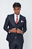 Gabardin Kırlangıç Yaka Tam Astar Yelekli 6 Drop Slim Fit Dar Kesim Takım Elbise 1001225176 Koyu Lacivert