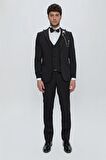 Armürlü Kırlangıç Yaka Tam Astar Yelekli 6 Drop Slim Fit Dar Kesim Smokin Damatlık 1001225178 Siyah