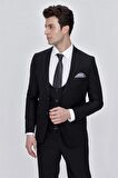 Mono Yaka Astarlı Yelekli 6 Drop Slim Fit Dar Kesim Takım Elbise 1001225186 Siyah