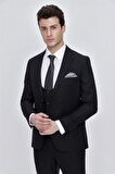 Mono Yaka Astarlı Yelekli 6 Drop Slim Fit Dar Kesim Takım Elbise 1001225186 Siyah