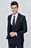 Mono Yaka Astarlı Yelekli 6 Drop Slim Fit Dar Kesim Takım Elbise 1001225186 Lacivert