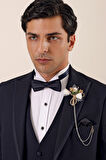 Desenli Çıkarılabilir Kırlangıç Yaka Tam Astar Yelekli 6 Drop Slim Fit Dar Kesim Smokin Damatlık 1001225203 Koyu Lacivert