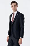 Siyah Mono Yaka Astarlı Çift Yırtmaç Yelekli 6 Drop Slim Fit Dar Kesim Basic Takım 1001230186