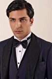 Desenli Çıkarılabilir Şal Yaka Yelekli 6 Drop Slim Fit Smokin Damatlık Takım 1001230203 Koyu Lacivert