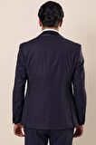 Desenli Çıkarılabilir Şal Yaka Yelekli 6 Drop Slim Fit Smokin Damatlık Takım 1001230203 Koyu Lacivert