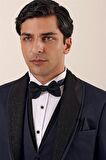 Desenli Çıkarılabilir Şal Yaka Yelekli 6 Drop Slim Fit Smokin Damatlık Takım 1001230204 Koyu Lacivert