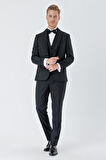 Çizgili Çıkarılabilir Şal Yaka Yelekli 6 Drop Slim Fit Smokin Damatlık Takım 1001230212 Siyah