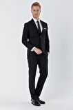 Gabardin Kırlangıç Yaka Astarlı 6 Drop Slim Fit Dar Kesim Basic Takım Elbise 1001235011 Siyah