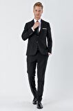 Gabardin Kırlangıç Yaka Astarlı 6 Drop Slim Fit Dar Kesim Basic Takım Elbise 1001235011 Siyah