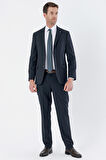Gabardin Mono Yaka Likralı 6 Drop Comfort Fit Rahat Kesim Klasik Takım Elbise 1001235152 Koyu Lacivert