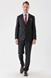Desenli Mono Yaka Likralı 6 Drop Comfort Fit Rahat Kesim Klasik Takım Elbise 1001235153 Siyah