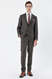 Çizgili Mono Yaka 6 Drop Comfort Fit Rahat Kesim Klasik Takım Elbise 1001235158 Koyu Kahverengi