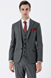 Desenli Kırlangıç Yaka Yelekli 6 Drop Slim Fit Dar Kesim Klasik Takım Elbise 1001235159 Siyah