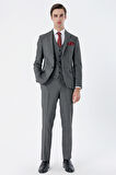 Desenli Kırlangıç Yaka Yelekli 6 Drop Slim Fit Dar Kesim Klasik Takım Elbise 1001235159 Siyah