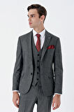 Desenli Kırlangıç Yaka Yelekli 6 Drop Slim Fit Dar Kesim Klasik Takım Elbise 1001235159 Siyah