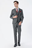 Desenli Kırlangıç Yaka Yelekli 6 Drop Slim Fit Dar Kesim Klasik Takım Elbise 1001235159 Siyah