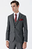 Desenli Kırlangıç Yaka Yelekli 6 Drop Slim Fit Dar Kesim Klasik Takım Elbise 1001235159 Siyah