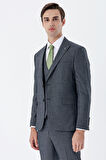 Desenli Kırlangıç Yaka Yelekli 6 Drop Slim Fit Dar Kesim Klasik Takım Elbise 1001235159 Koyu Lacivert