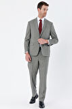 Desenli Mono Yaka 4 Drop Comfort Fit Rahat Kesim Klasik Takım Elbise 1001235162 Koyu Bej
