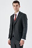 Kırlangıç Yaka Yelekli 6 Drop Slim Fit Dar Kesim Klasik Takım Elbise 1001235164 Koyu Antrasit