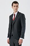Kırlangıç Yaka Yelekli 6 Drop Slim Fit Dar Kesim Klasik Takım Elbise 1001235164 Koyu Antrasit