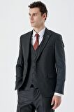 Kırlangıç Yaka Yelekli 6 Drop Slim Fit Dar Kesim Klasik Takım Elbise 1001235164 Koyu Antrasit