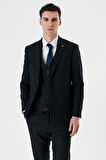 Siyah Kırlangıç Yaka Yelekli 6 Drop Slim Fit Dar Kesim Klasik Takım Elbise 1001235165