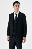 Siyah Kırlangıç Yaka Yelekli 6 Drop Slim Fit Dar Kesim Klasik Takım Elbise 1001235165