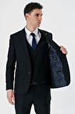 Siyah Kırlangıç Yaka Yelekli 6 Drop Slim Fit Dar Kesim Klasik Takım Elbise 1001235165
