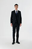 Siyah Kırlangıç Yaka Yelekli 6 Drop Slim Fit Dar Kesim Klasik Takım Elbise 1001235165
