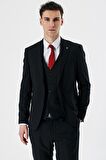 Koyu Lacivert Kırlangıç Yaka Yelekli 6 Drop Slim Fit Dar Kesim Klasik Takım Elbise 1001235165