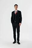 Koyu Lacivert Kırlangıç Yaka Yelekli 6 Drop Slim Fit Dar Kesim Klasik Takım Elbise 1001235165