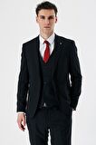 Koyu Lacivert Kırlangıç Yaka Yelekli 6 Drop Slim Fit Dar Kesim Klasik Takım Elbise 1001235165