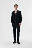 Koyu Lacivert Kırlangıç Yaka Yelekli 6 Drop Slim Fit Dar Kesim Klasik Takım Elbise 1001235165