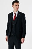 Koyu Lacivert Kırlangıç Yaka Yelekli 6 Drop Slim Fit Dar Kesim Klasik Takım Elbise 1001235165