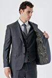 Koyu Füme Kırlangıç Yaka Yelekli 6 Drop Slim Fit Dar Kesim Klasik Takım Elbise 1001235166