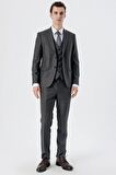 Açık Antrasit Kırlangıç Yaka Yelekli 6 Drop Slim Fit Dar Kesim Klasik Takım Elbise 1001235166