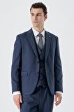Kırlangıç Yaka Yelekli 6 Drop Slim Fit Dar Kesim Klasik Takım Elbise 1001235168 Koyu Lacivert