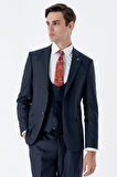 Mono Yaka Astarlı Yelekli 6 Drop Slim Fit Dar Kesim Basic Takım Elbise 1001235186 Lacivert