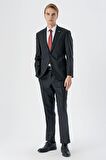Siyah Mono Yaka Yünlü Likralı 4 Drop Comfort Fit Rahat Kesim Klasik Takım Elbise 1001235901