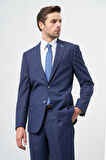 Lacivert Desenli Mono Yaka Yünlü Likralı 6 Drop Comfort Fit Rahat Kesim Klasik Takım Elbise 1001235904