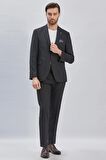 Siyah Gabardin Mono Yaka 8 Drop Comfort Fit Rahat Kesim Basic Takım Elbise 1001240006
