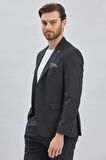 Siyah Gabardin Mono Yaka 8 Drop Comfort Fit Rahat Kesim Basic Takım Elbise 1001240006