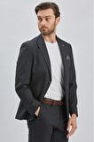 Siyah Gabardin Mono Yaka 8 Drop Comfort Fit Rahat Kesim Basic Takım Elbise 1001240006