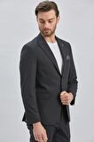 Siyah Gabardin Mono Yaka 8 Drop Comfort Fit Rahat Kesim Basic Takım Elbise 1001240006