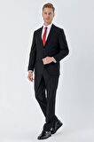 Siyah Gabardin Mono Yaka 6 Drop Comfort Fit Rahat Kesim Basic Takım Elbise 1001240010