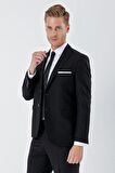 Siyah Gabardin Kırlangıç Yaka 6 Drop Slim Fit Dar Kesim Basic Takım Elbise 1001240011