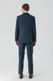 Koyu Lacivert Mono Yaka Çift Yırtmaç 6 Drop Comfort Fit Rahat Kesim Klasik Takım Elbise 1001240102