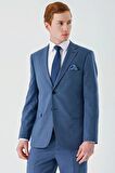 Koyu Mavi Mono Yaka Çift Yırtmaç 6 Drop Comfort Fit Rahat Kesim Klasik Takım Elbise 1001240102