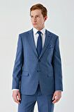 Koyu Mavi Mono Yaka Çift Yırtmaç 6 Drop Comfort Fit Rahat Kesim Klasik Takım Elbise 1001240102